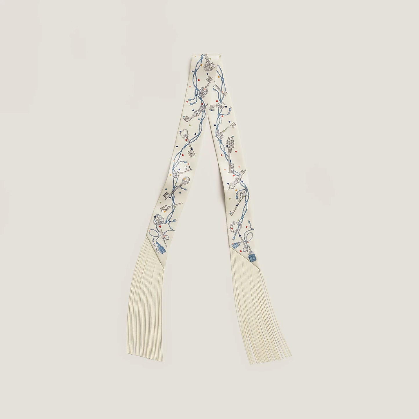 Hermès Les Cles a Pois Leather Fringes Twilly