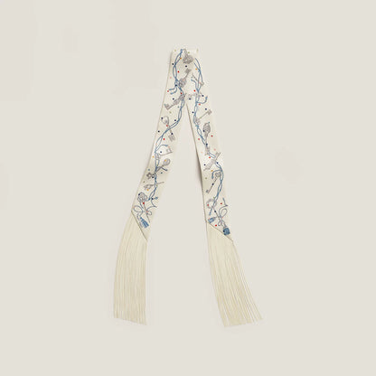 Hermès Les Cles a Pois Leather Fringes Twilly
