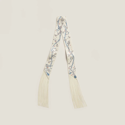 Hermès Les Cles a Pois Leather Fringes Twilly
