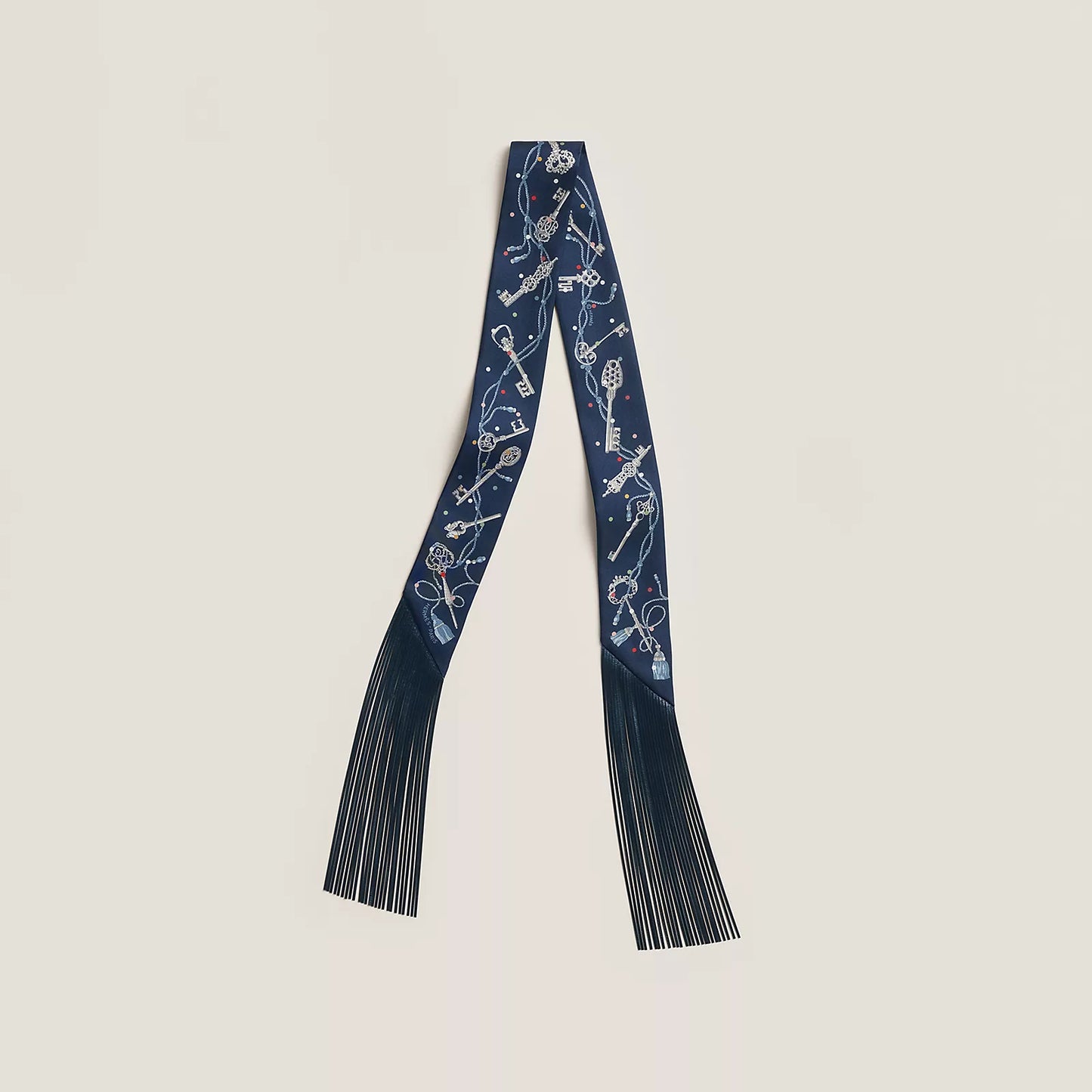 Hermès Les Cles a Pois Leather Fringes Twilly