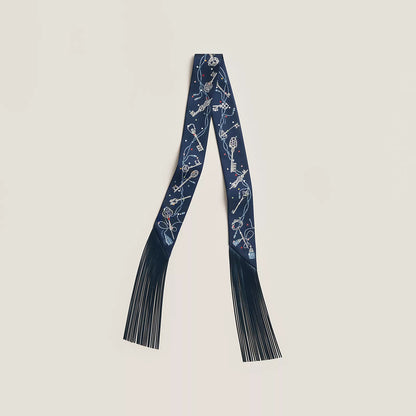 Hermès Les Cles a Pois Leather Fringes Twilly