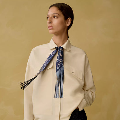 Hermès Les Cles a Pois Leather Fringes Twilly